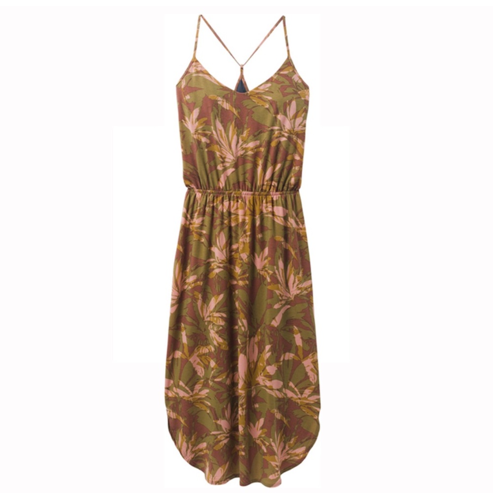 Prana Olive Green & Blush Floral Midi Dress